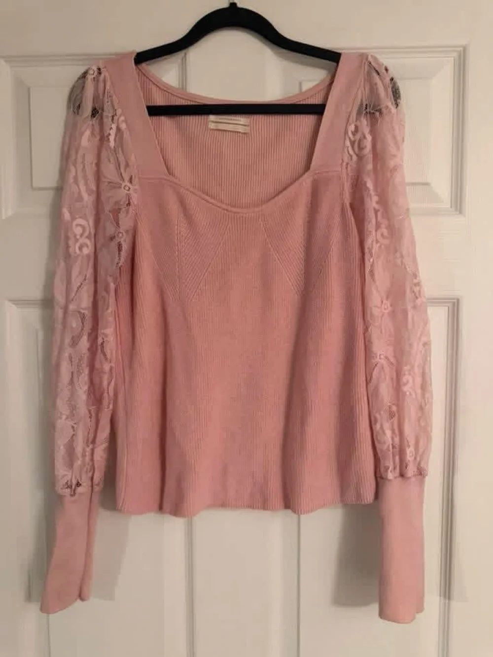Anthropologie Lightweight Lace-Sleeve Sweater Sz Medium